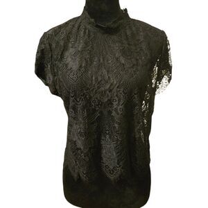 Y2K Forever 21 M Boxy Woven Black Lace Top Whimsigoth Fairy Grunge Tranparent